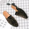 Rivet Pointed Toe Slippers Men's Summer Heelless Sandals Men's Leather Shoes Sandals Outerwear Slippers Male Casual Shoes