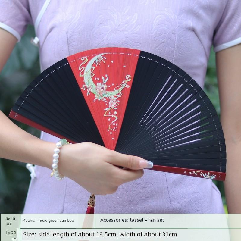 Fan Full Bamboo Folding Fan Carved Foldable Mini Fan Small Size Portable Chinese Style Chinese Ancient Style Dance Fan Green for Women