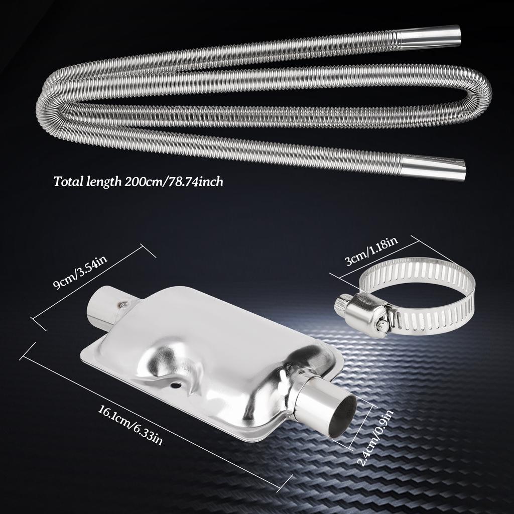 Stainless Steel Diesel Heater Exhaust Pipe With Silencer And 2 Hose Clips Air Diesel Parking Heater Car Heater Accessories