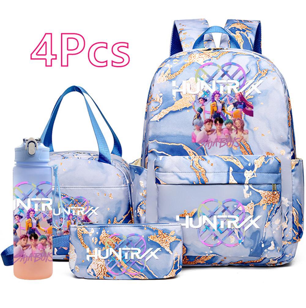 4 stuks/set K-Pop Bedrukte Rugzak Handtas Etui met 750 ml Waterfles voor Tiener Jongen Meisje Schooltas Student Grote Capaciteit Boekentas Mochila