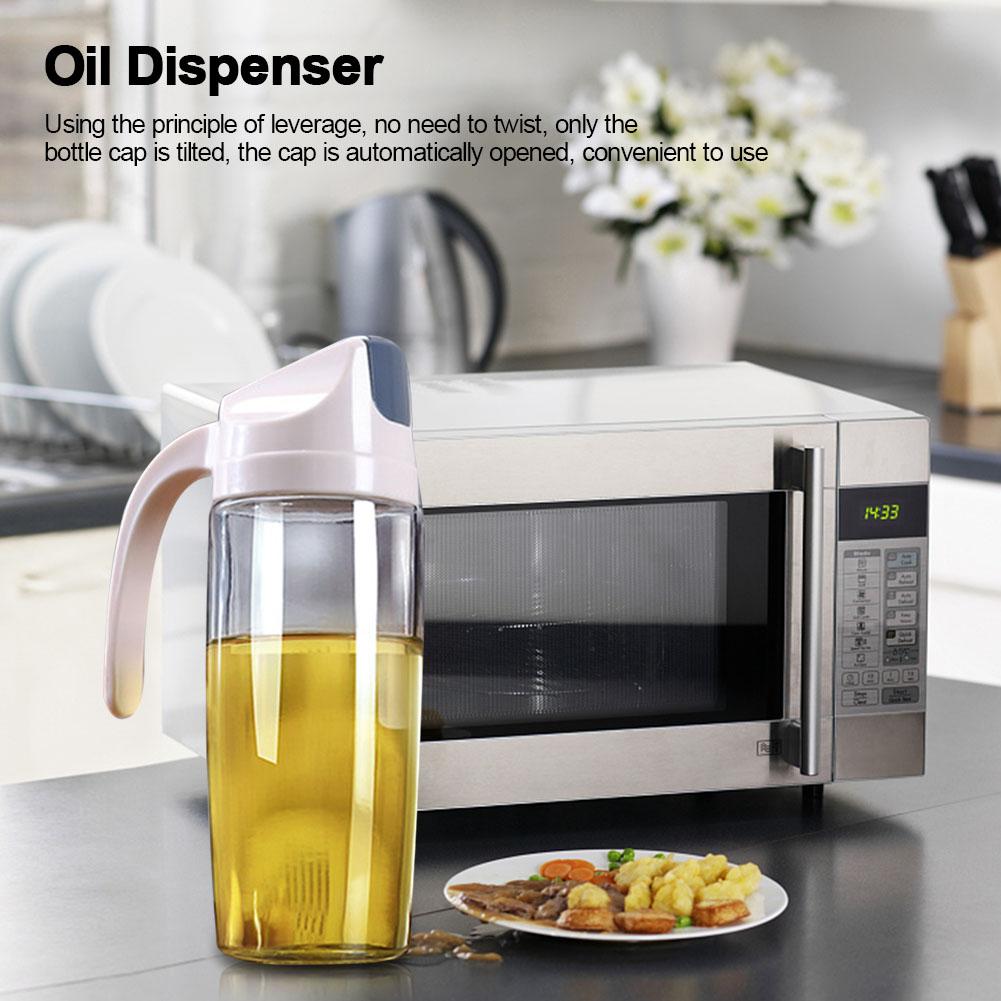 Glass Oil Dispenser Bottle  proof Dust Proof Automatic OpenCelsiusClose Oil Pot Apricot (300ml)
