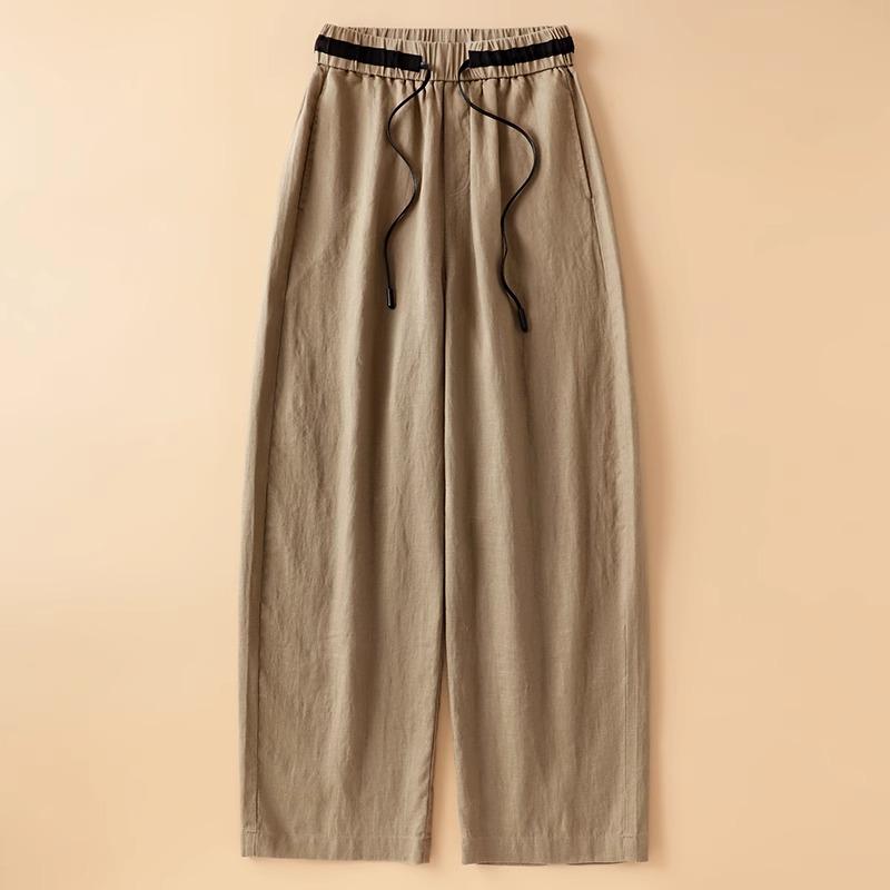 White Cotton Linen High Waist Wide-Leg Pants for Women - Summer 2025 Fashion Casual Nine-Point Length