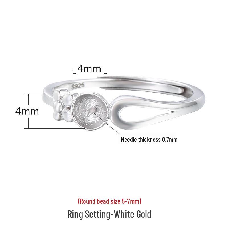 

S925 Стерлинговое Серебро Соты Янтарь Женское Регулируемое Кольцо-Основа с Круглыми Бусинами (5-8мм)