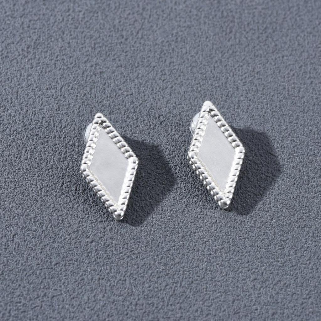 Chic Rhombus Metal Earrings with S925 Silver Studs