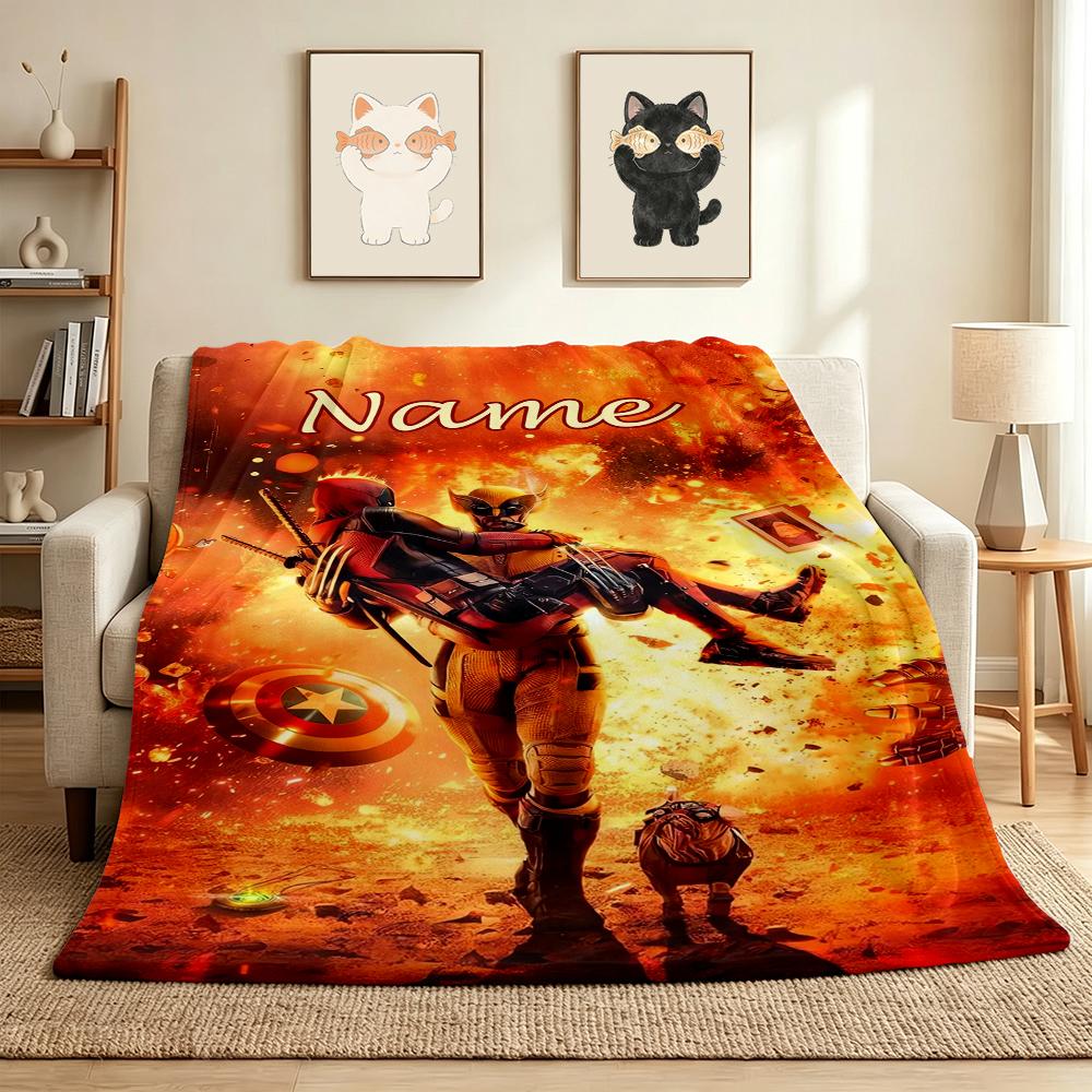 Custom Name Wolverine Deadpool Flannel Blanket Throw Blanket Soft Warm Sofa Bed Decor Unique Gift
