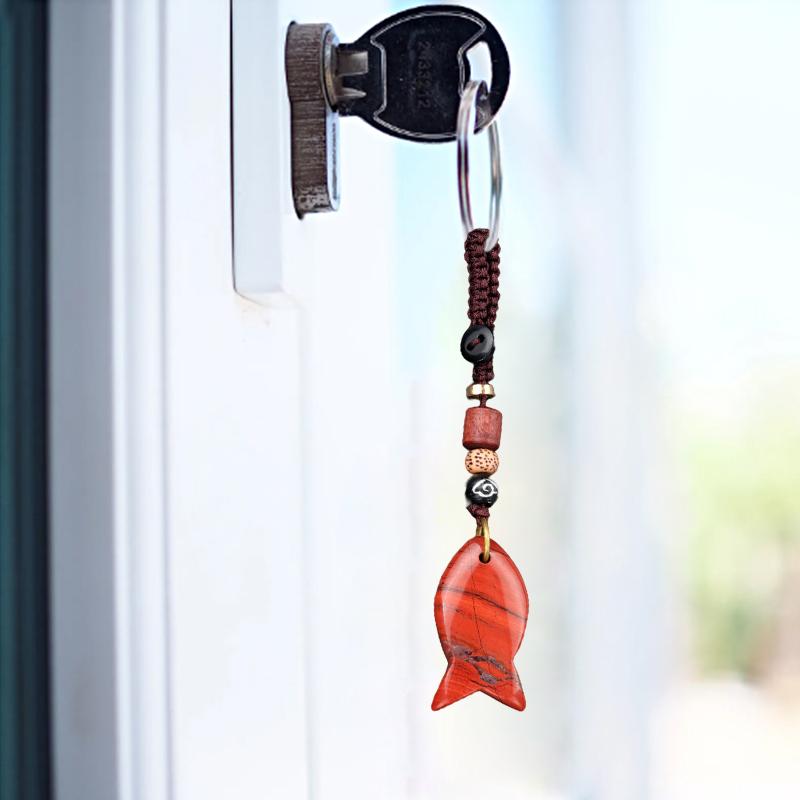 1PC Handmade Fish Keychain Boho Style Keychain Natural Crystal Agate Jewelry Crystal Keychain 38x20mm