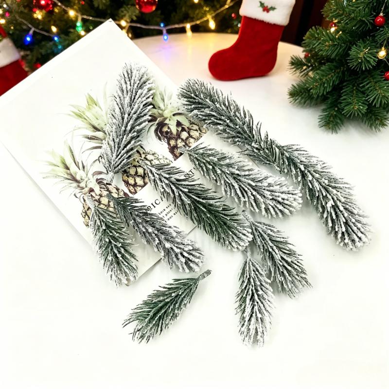 20pcs Artificial PE White Flocking Pine Branches DIY Home Party Ornaments Festive Christmas Tree Decoration Aesthetic Room Decor