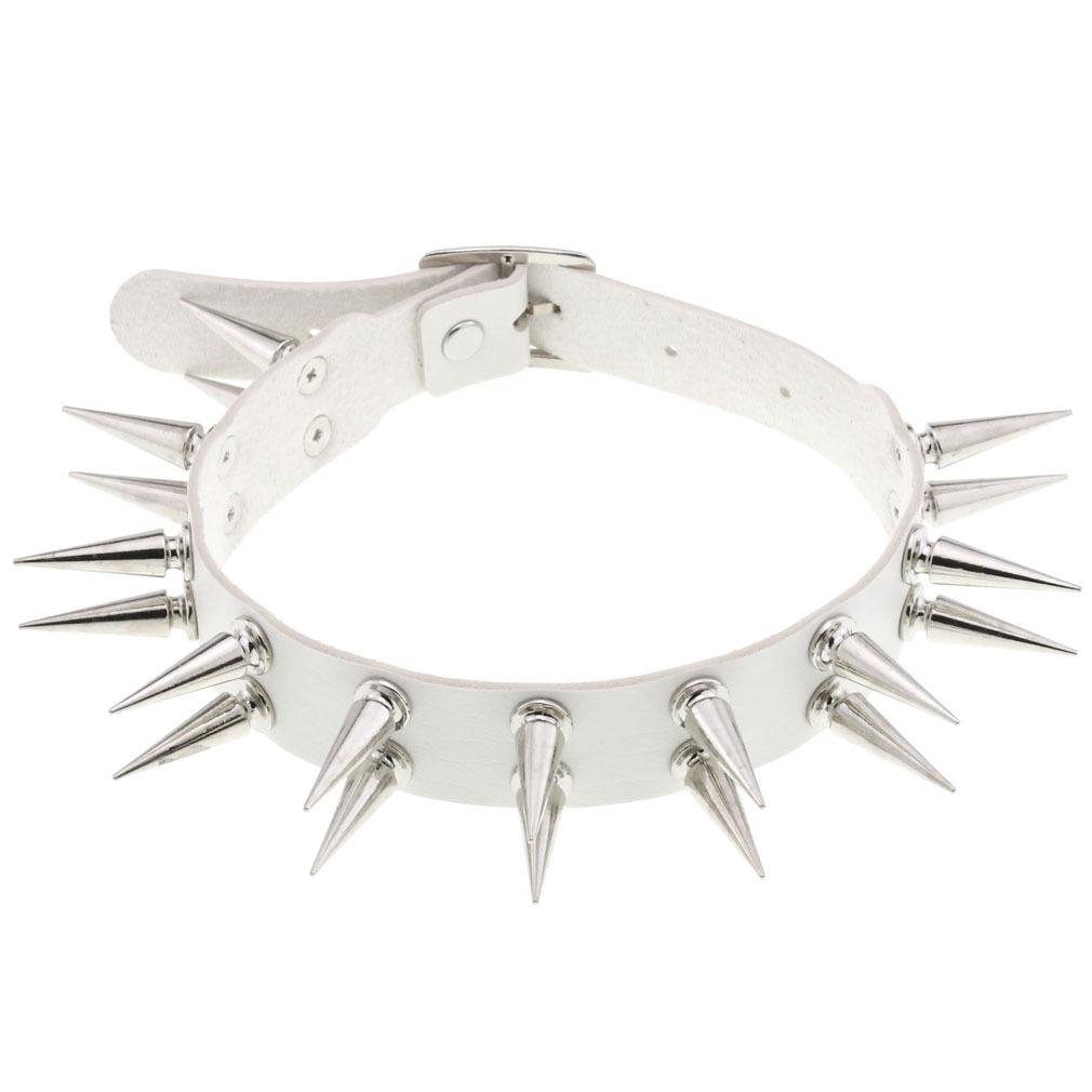 Langes Dornen-Choker-Halsband Für Damen Herren Schwarzes PU-Leder Goth Emo Accessoires Punk Chocker Gotische Halskette Cosplay Schmuck weiß