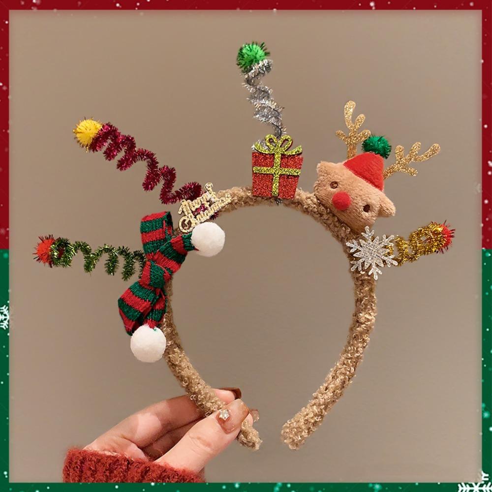 Santa Christmas Headband Elk Hair Hoop Plush Bow Red Hair Band  Christmas Decoration