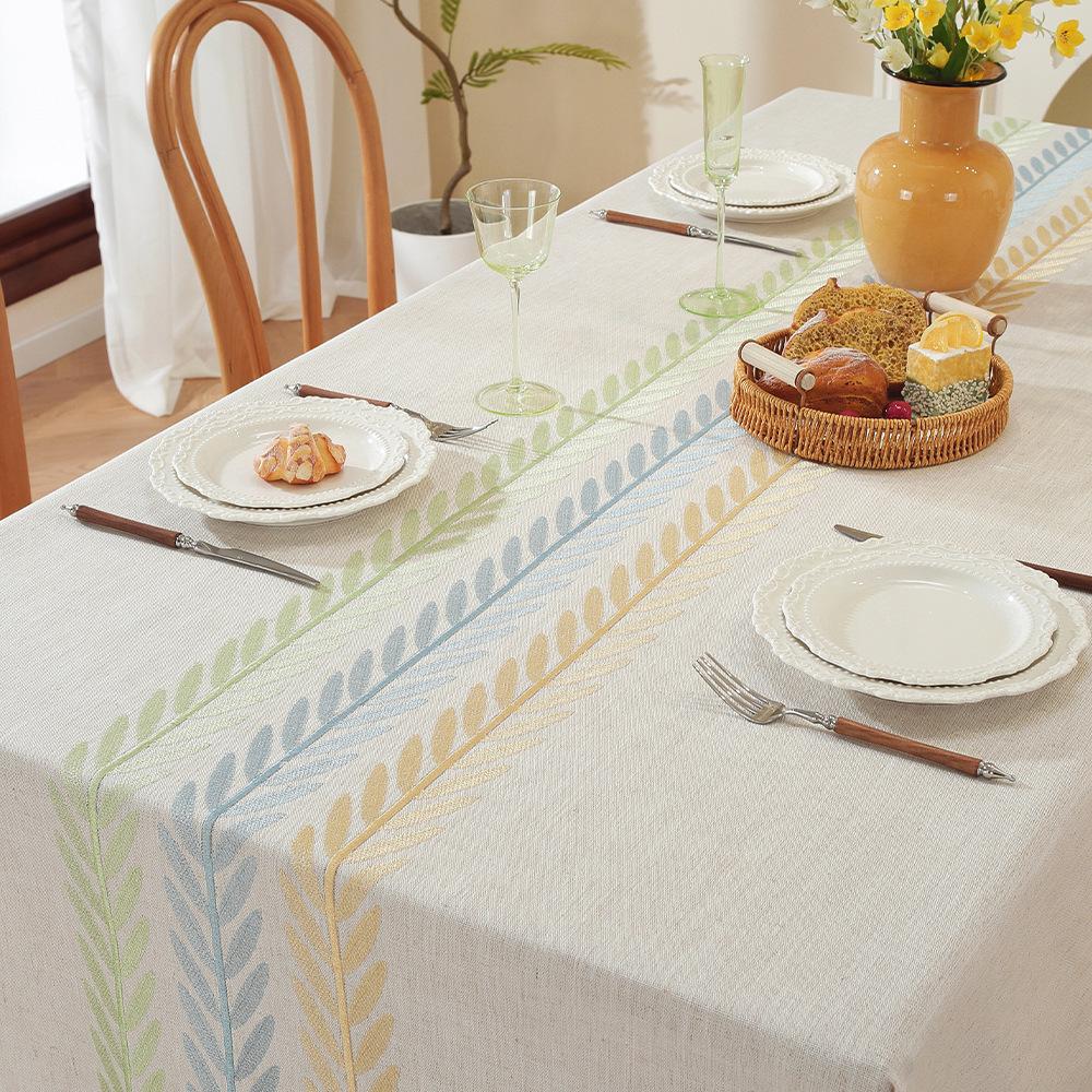 Cotton And Linen Tablecloth Embroidery Dust-Proof Dining Table Fabric Rectangular Coffee Table Cover Cloth Household Tassel Design
