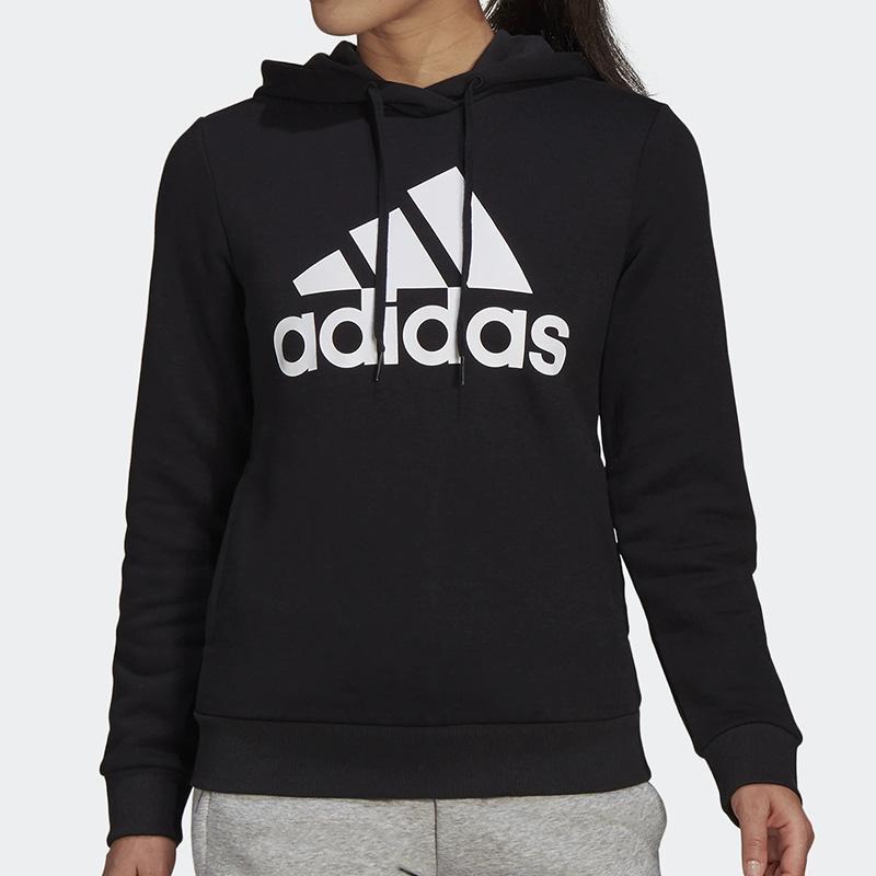 Adidas Essentials Logo Fleece Hoodie Black/White Women Streetwear GL0653
