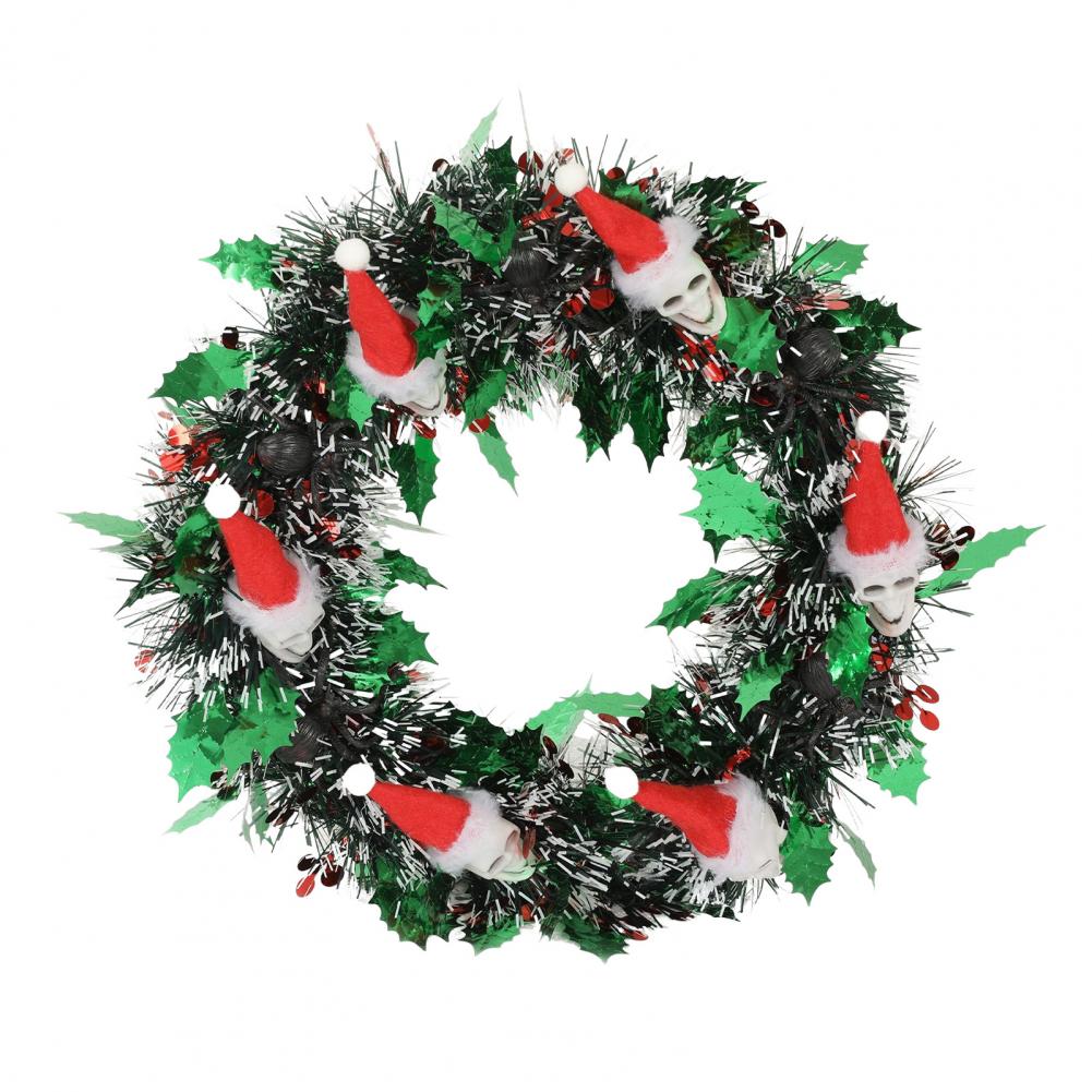 

Festive Wreath Indoor Christmas Decor Festive Christmas Wreaths for Front Door Windows Skull Hat Figure Xmas Decor Mini Green зелёный