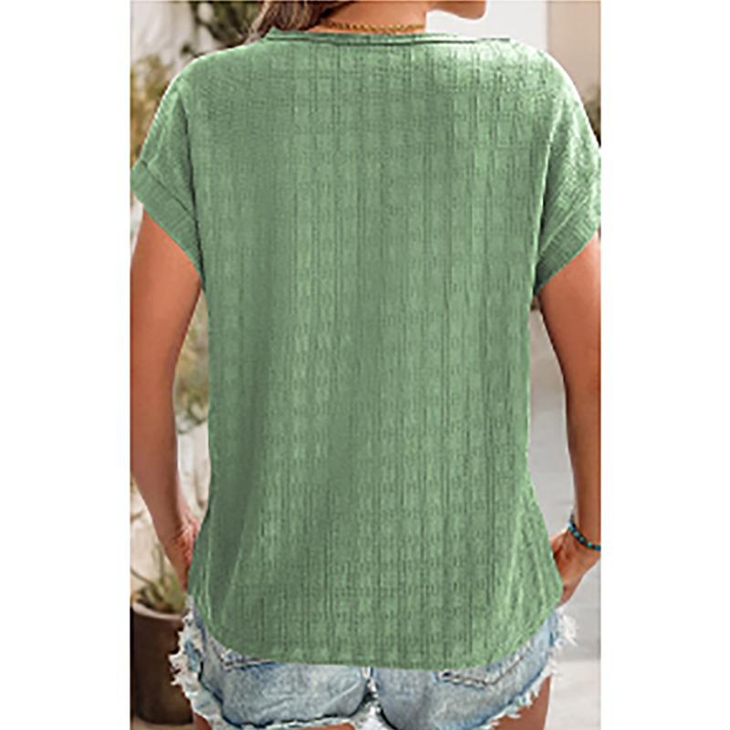 YYFS Moda damă ocazional vară primăvară culoare uni imprimeu cu mânecă scurtă cu decolteu O bluze și cămăși