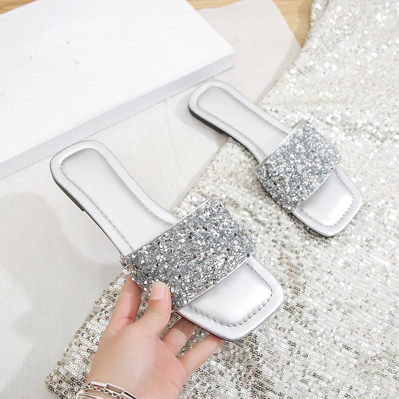 Sequins Flat Shoes,Soft Sole Comfortable Casual Women's Slippers