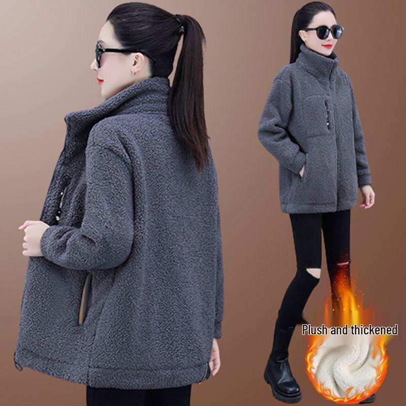 Women's Lambswool Fleece Jacket 2025: New Winter Style, Plus Velvet, Thick, Versatile, Loose-Fit, Plus Size, Stylish Top
