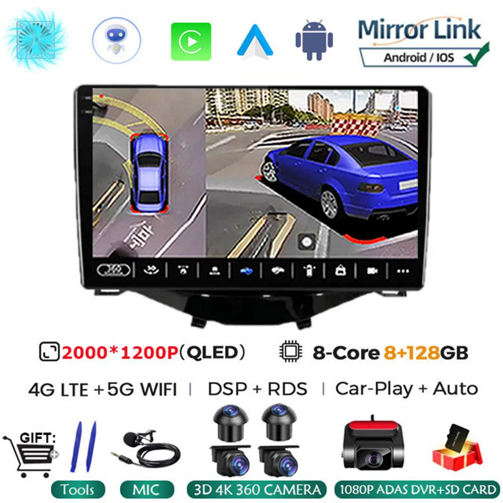 Car Radio Multimedia Player Android 14 For Toyota Aygo 2015 Peugeot 108 2020 Citroen C1 2015 - 2022 GPS Navigation Apple Carplay