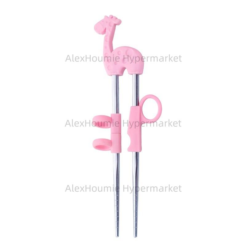 1Pair Kids Learning Training Chopsticks Cartoon Cute Silicone Animal Stainless Steel Food Sticks Detachable Reusable Tableware