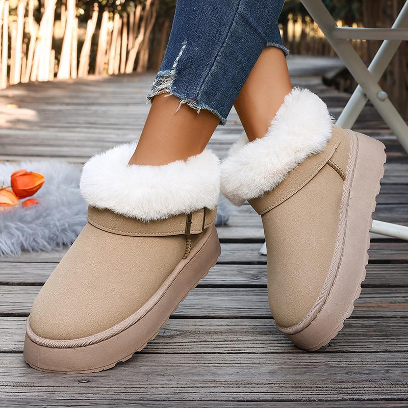 

Fashion Fluffy Fur Platform Snow Boots Women 2025 Fashion Buckle Short Plush Ankle Boots Woman Comfortable Thick Sole Warm Winter Shoes 42 хаки