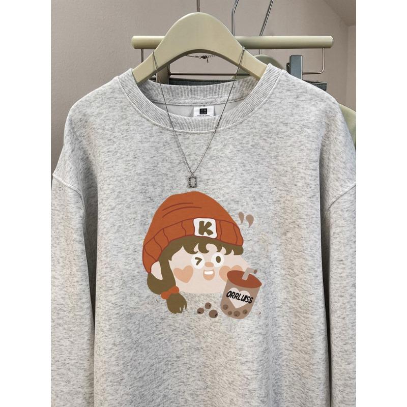 Осенне-зимняя женская толстовка с круглым вырезом больших размеров с длинным рукавом — фото 3