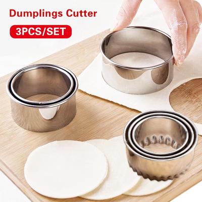 3Pcs Stainless Steel Dough Cutter Dumplings Molds Round Cookie Biscuit Cutters Circle Pastry Cutters Baking Circle Ring Molds