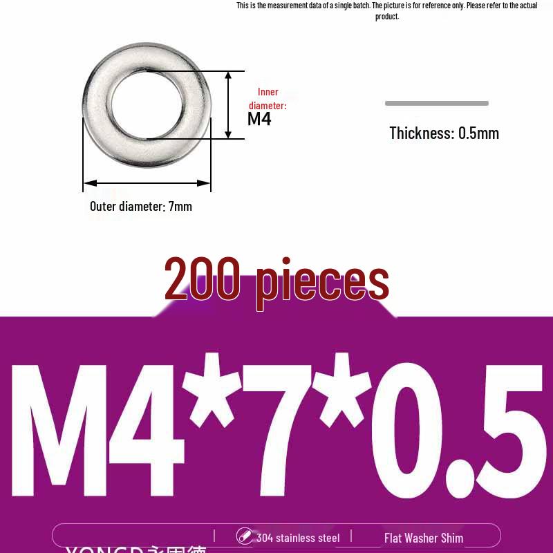 304 Stainless Steel Thickened Flat Washer / Ultra-thin Metal Gasket, Sizes M1.6-M10