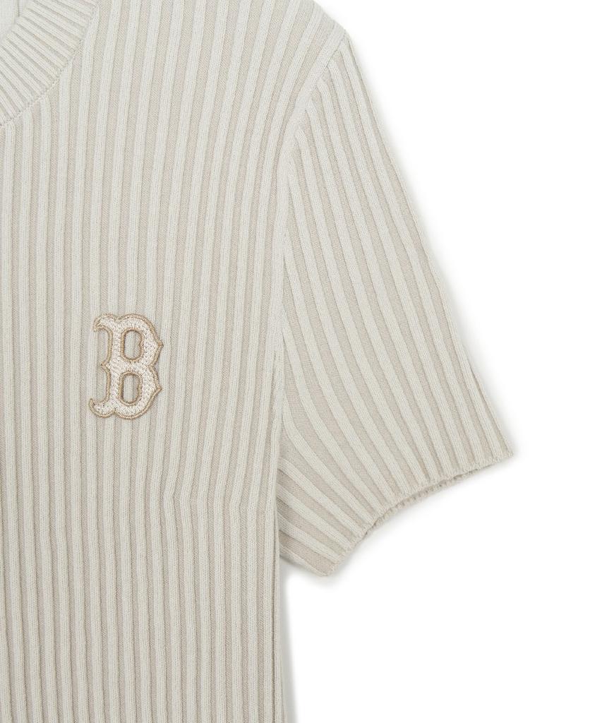 Emelbi Women'S Basic Street Rib Short Sleeve Knit Bos (Cream)