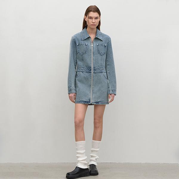 Atelier Nine Melin Zip-Up Mini Denim Dress(Op-6153)