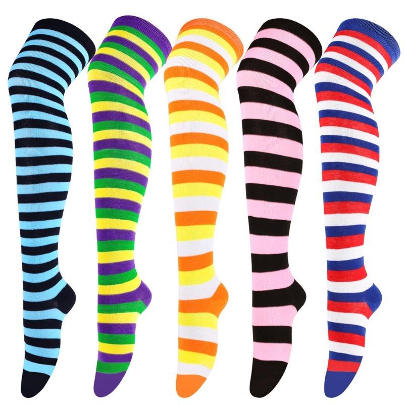 Barva pruhované dámské módní ponožky nad kolena udržují teplo Sexy tenké punčochy