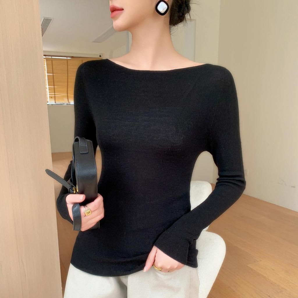 Yangzi Women's 100% Wool Knit One-Shoulder Slim Fit Sweater - Spring to Winter Style