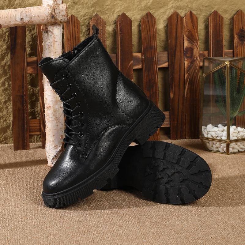 Fall/Winter New Women's  Platform British-Style Snow Boots, Casual Leather Lace-Up & Side Zipper Fashion Ankle Boots