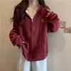 Women's Thick Fleece-Lined Hooded Zipper Cardigan - Loose Fit, Spring/Autumn 2023, Milk-Toned with Drawstrings
