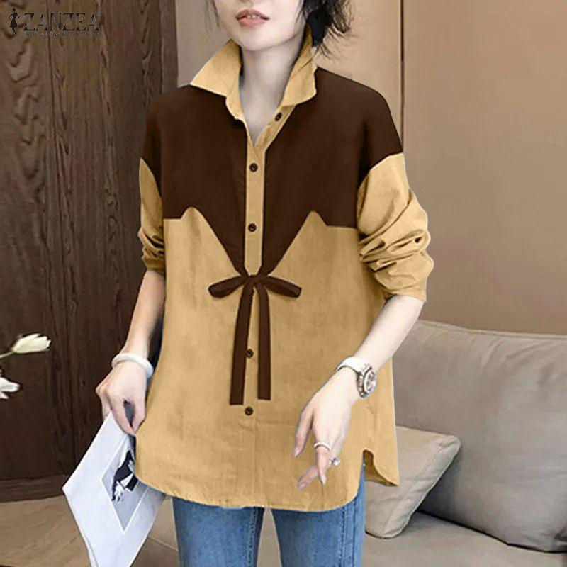 ZANZEA Damska bluzka z długim rękawem i kołnierzykiem typu „klik”