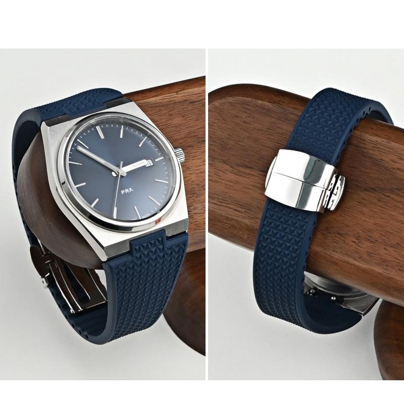 Pro hodinky Tissot PRX T137 FKM 11mm 12mm pánské dámské řemínek na hodinky z fluorokaučuku náramek s rychloupínací skládací sponou řemínek na zápěstí