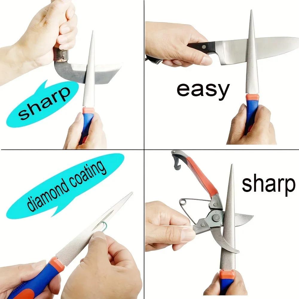 Diamond Sharpening Stone 2 Sided Flat Curved Knife Sharpener with Comfort Grip Ergonomic Handle for Chef Outdoor Hunting Knives