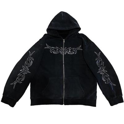 Moletom com capuz europeu e americano outono/inverno gola redonda solta letras diamante quente zíper