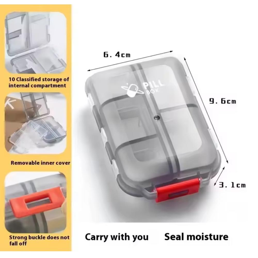 10 Compartments Travel Pill Organizer Pocket Portable Pill Storage Box Case Daily Pill Container or Purse Fish Oil Medicine