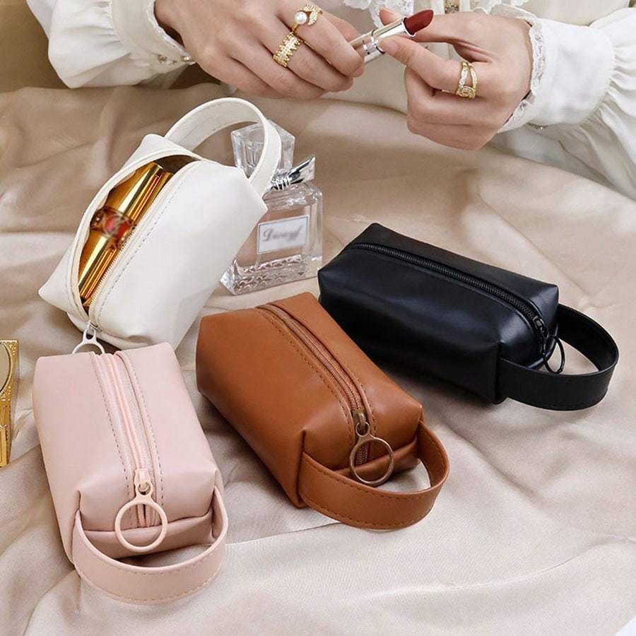 High Capacity Portable Lipstick Cosmetic Bag Mini Key Coin Purse PU Leather Bag For Jewelry Makeup Travel Toiletry Organizer Essentials