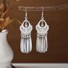 Ethnic Miao Silver Tassel Earrings - Retro Long Dangle Scenic Studs for Women