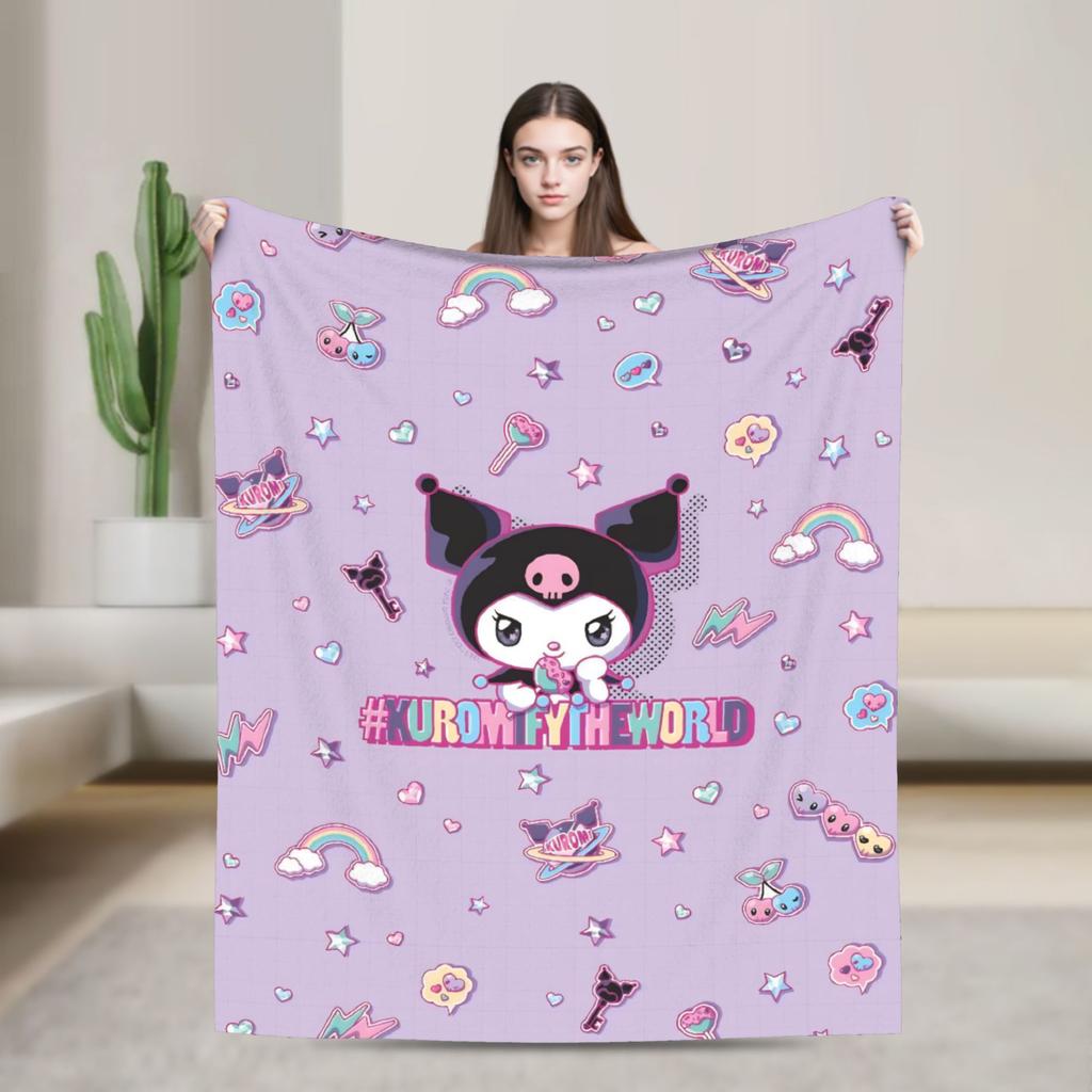 Kuromi Halloween Plaid Blankets Fleece Summer Portable Super Warm Throw Blanket for Home Bedroom Rug Piece