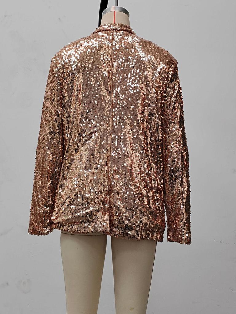 Europäische & Amerikanische Lässige Paillettenrevers Langarmjacke