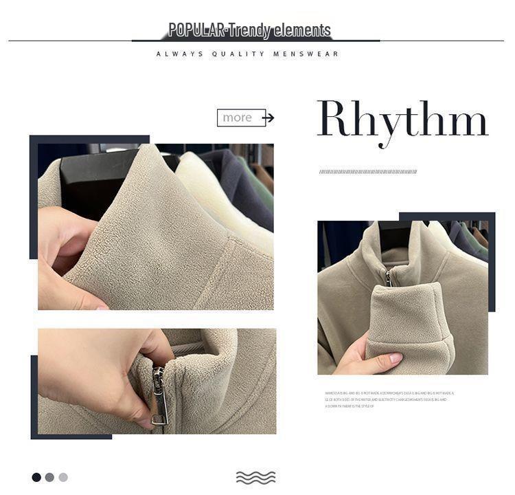 Herren Uni-Farbe Stehkragen Fleece Hoodie, Herbst/Winter 2025 Warm Langarm Halbreißverschluss Oberteil