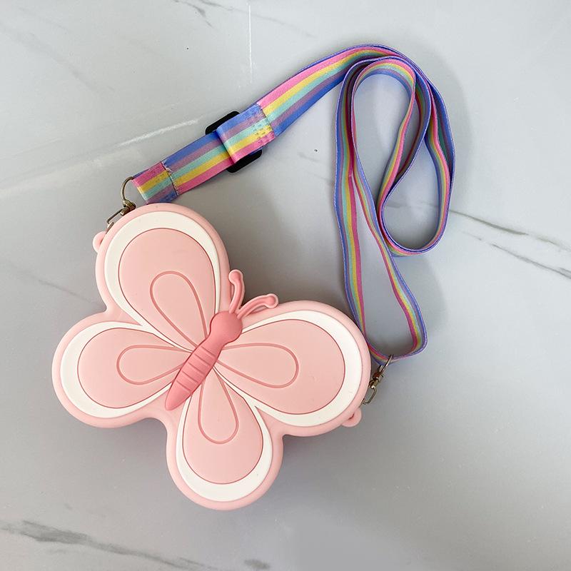 Modna silikonowa torebka crossbody dla dzieci w kształcie motyla z kokardką - Idealna do przedszkola