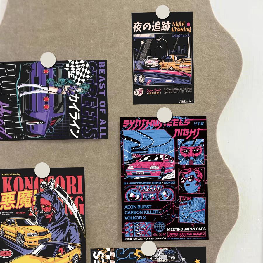 10 Ins Japanese Cartoon Car Wall Stickers Card Poster Postcard Room Wall Wall Decoration Stickers Background