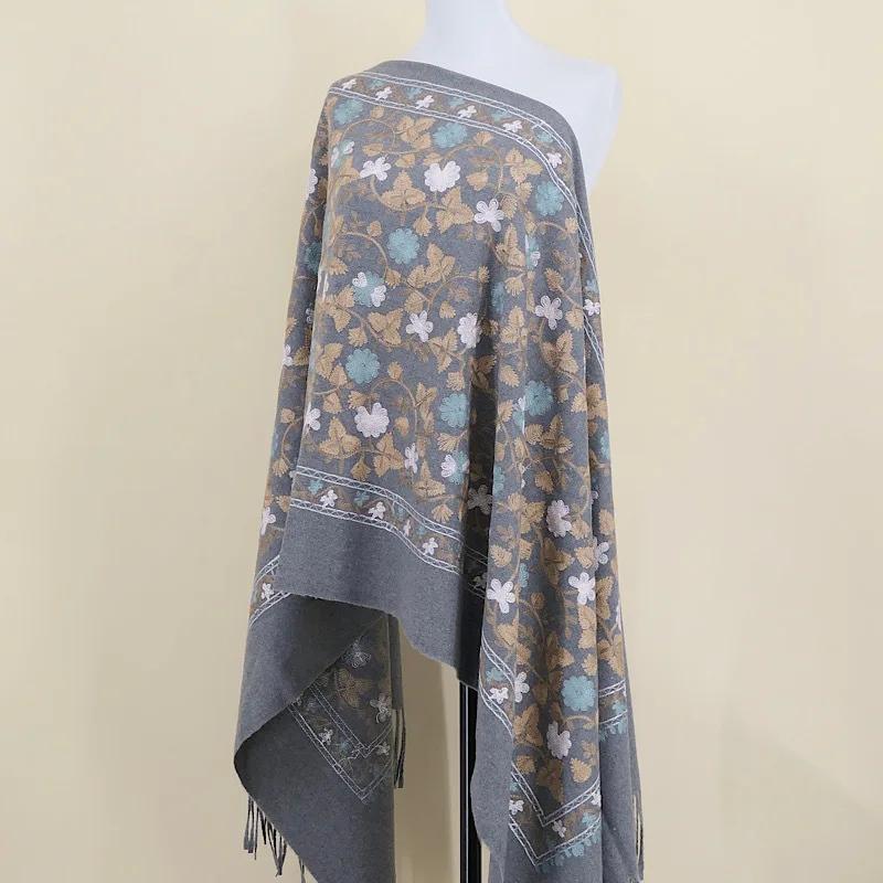 Embroidery Scarf Shawl Imitation Cashmere Woman  Designer Hand Embroidery Cape Thickening Keep Warm Winter Wrap