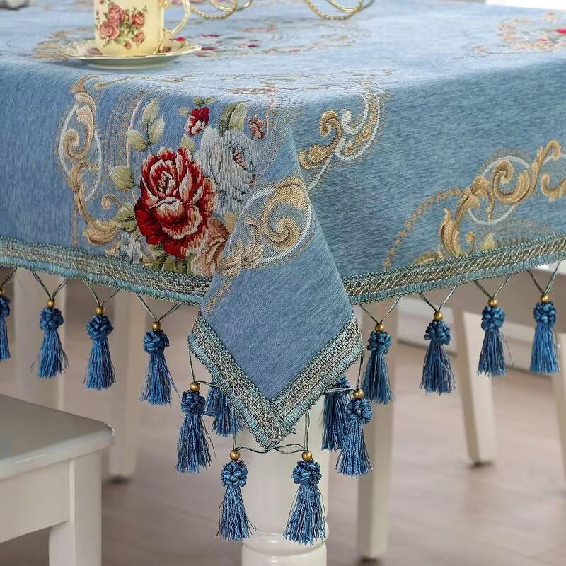 Europese Stijl Reliëf Tafelkleed Huishoudelijk High-end Rond Tafelkleed Kwast Cirkelvormig Luxe Rechthoekig Salontafel Tafelhoes 90x90cm