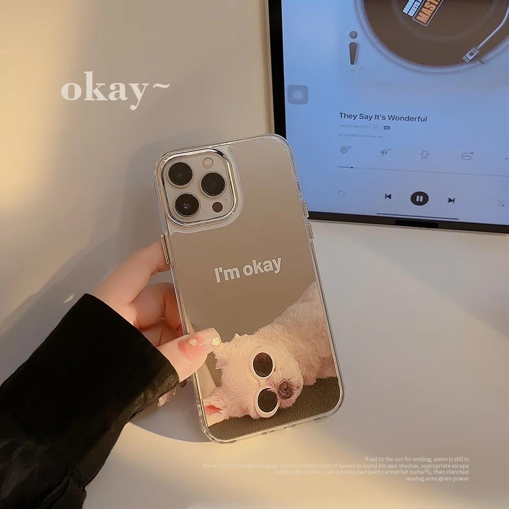 Trendy Dog-shaped Makeup Mirror Phone Case For IPhone 17 17E 16E 14 16 15 12 13 11 Pro Max Shockproof Protective Cover Coque