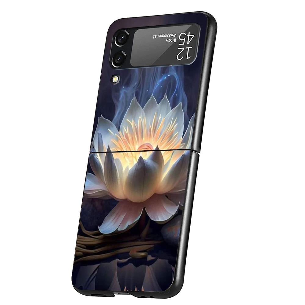 Lotus Blue White Flowers Case Phone Cover for Samsung Galaxy Z Flip 6 5 4 3 5G ZFlip6 ZFlip5 ZFlip4 ZFlip3 Black Hard Trend Fund