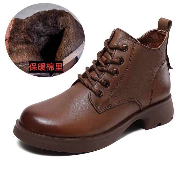 2025 autumn and winter new leather retro British Martin boots V-mouth lace-up ankle small short boots thin boots women's boots