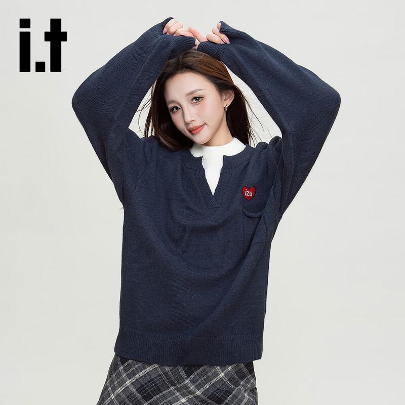 Izzue Faux Two-Piece Round Neck Knit Sweater