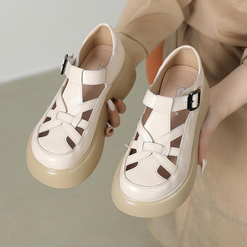Fashion GKTINOO Genuine Cow Leather Sandals Soft Sole Flat Platform Women Shoes 2025 Autumn Round Toe Roman Casual Loafers Large Size